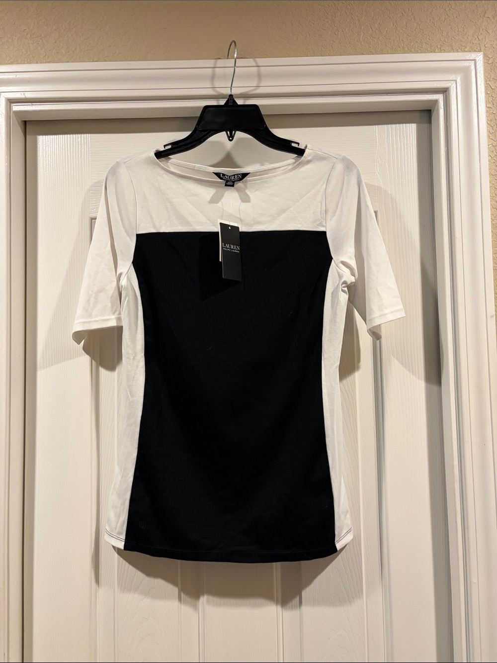 Lauren Ralph Lauren Black and White Contrast Short Sleeve Tee NWT size M